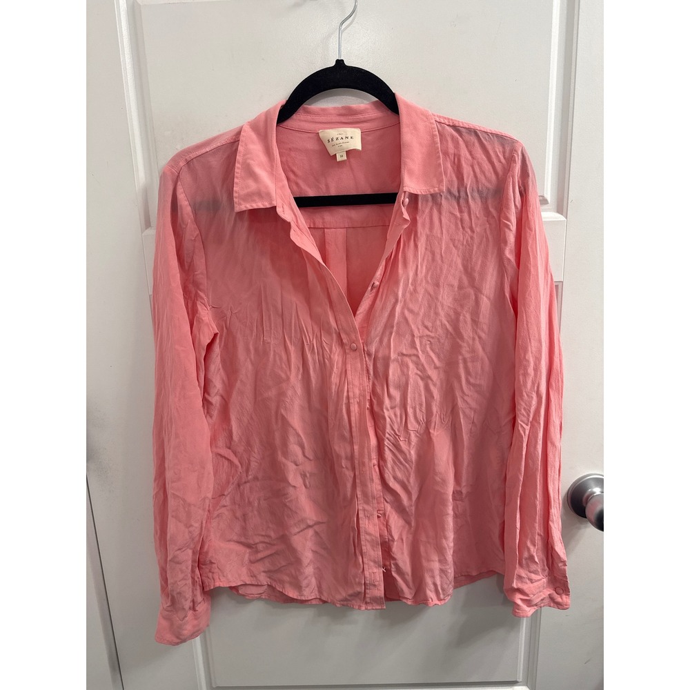 Sezane Florence Shirt Pink 100% Silk Button Down Blouse French Chic Size 38 US 6
